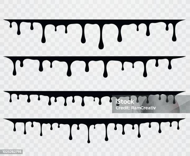 Black Dripping Paint Flows Of Current Fluid Or Ink On Transparent Background Stock Illustration - Download Image Now