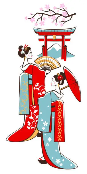 Vector illustration of Two japanese geishas
