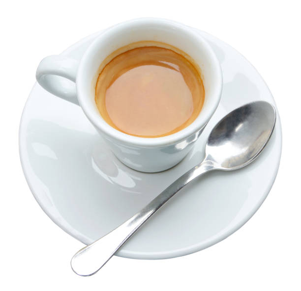 istock The top view on a cup of coffee on a saucer on a white 1025287140