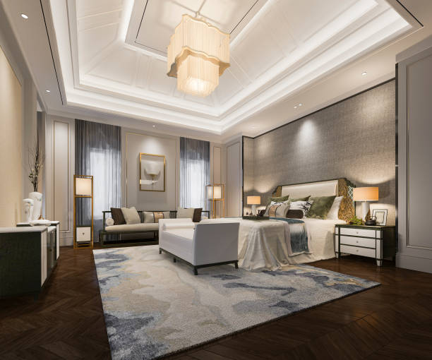 istock 3d rendering beautiful luxury bedroom suite in hotel with tv 1025287268