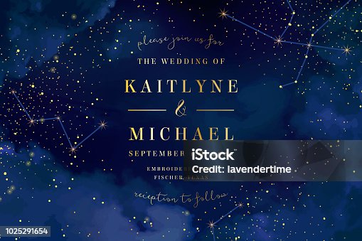 istock Magic night dark blue sky with sparkling stars vector wedding in 1025291654