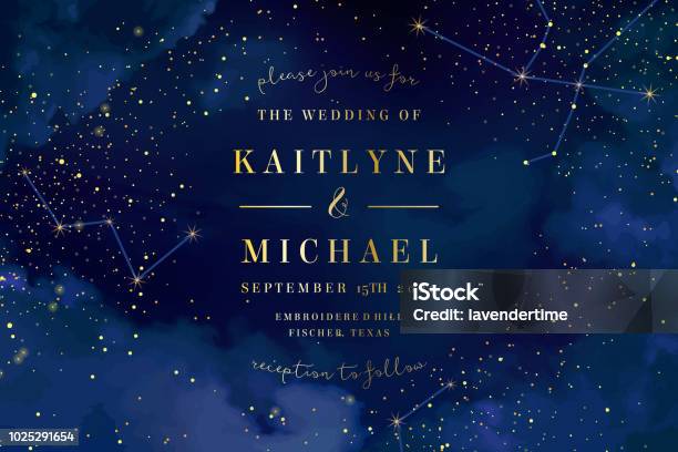 Magic Night Dark Blue Sky With Sparkling Stars Vector Wedding In Stock Illustration - Download Image Now