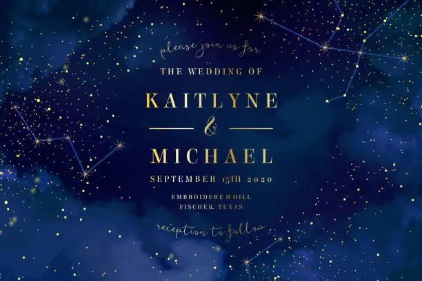 Vector illustration of Magic night dark blue sky with sparkling stars vector wedding in