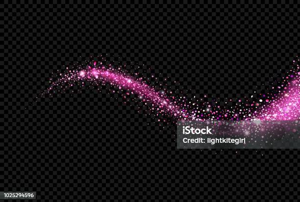 Shining Glittering Comet With Star Dust Glowing Purple Wave On Black Background Stock Illustration - Download Image Now