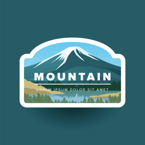 ilustrações de stock, clip art, desenhos animados e ícones de mountain with snowy peak and river vector landscape in round. vector illustration mountain valley, lake and green forest. ideas for company style or logo - russia river landscape mountain range