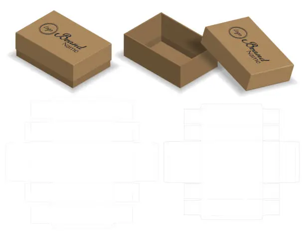 Vector illustration of package box die cut with 3d mock up