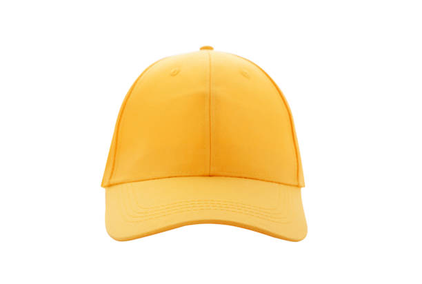 istock Baseball cap yellow templates, front views isolated on white background 1025313894