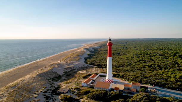 Aerial view of  a lighthouse on the Atlantic coast stock photo