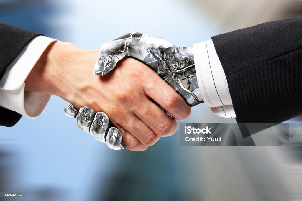 Robot handshake Robot and human handshake Robot Stock Photo