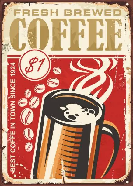 Vector illustration of Fresh brewed coffee vintage sign design
