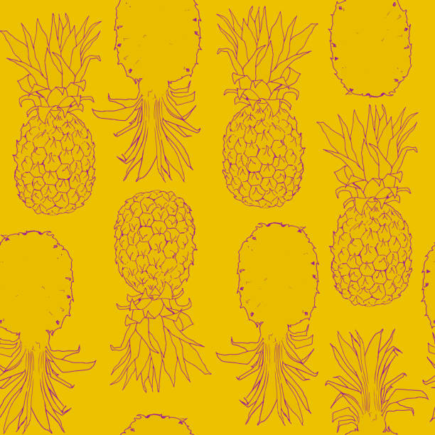 ilustrações de stock, clip art, desenhos animados e ícones de seamless pattern purple pineapple on ceylon yellow background - agriculture backgrounds cabbage close up