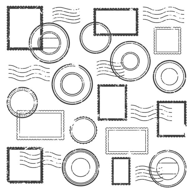 istock Vintage postmark cachet, postal watermark, post stamp mark and travel stamps for envelope isolated vector label set 1025329364