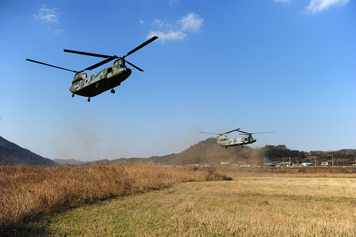 CH-46 Chinook Military helicopter flight