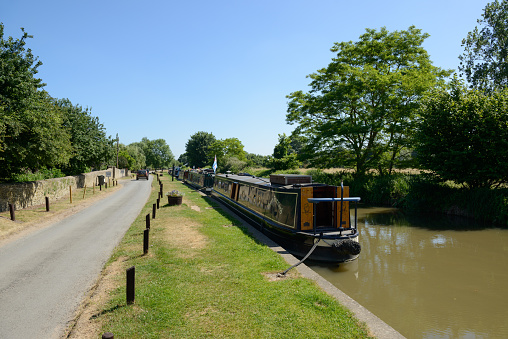 OXFORD, UK - JUNE 2018: Narrow boats in Oxfordshire are typically British and a touristic attraction