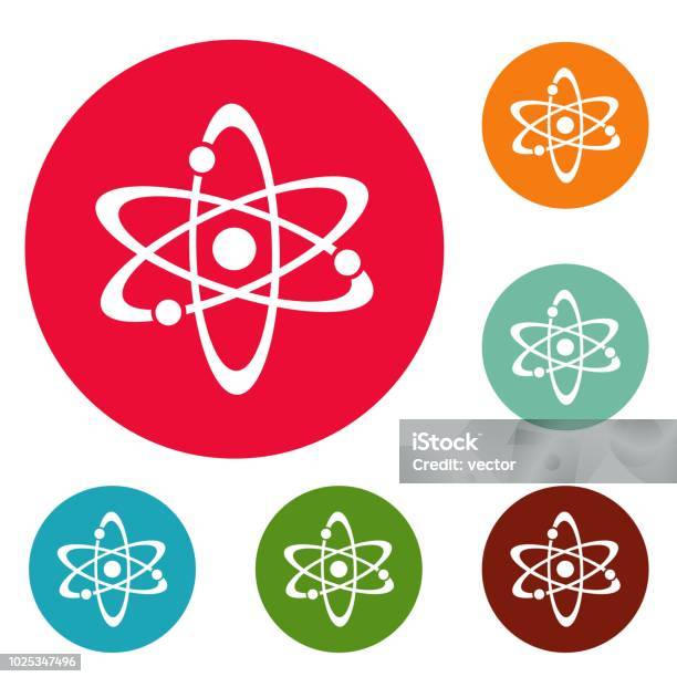 Atom Icons Circle Set Vector Stock Illustration - Download Image Now - Abstract, Atom, Biology