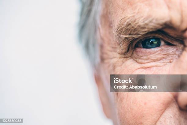 Portrait Of A Senior Man Outdoors Europe Stock Photo - Download Image Now - Senior Adult, Eye, Close-up