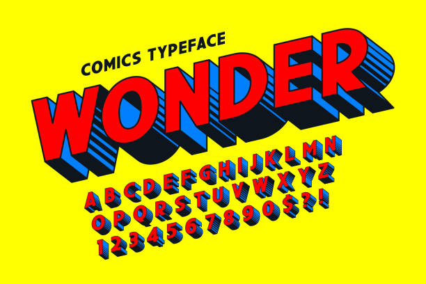 Trendy 3d comical font design, colorful alphabet, typeface. Trendy 3d comical font design, colorful alphabet, typeface. Color swatches control cartoon fonts stock illustrations