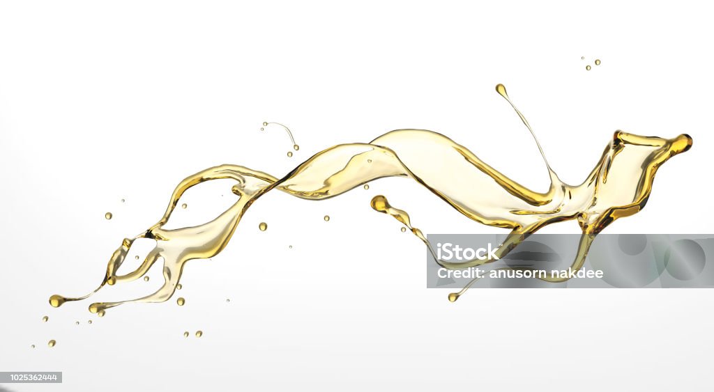 Olive or engine oil splash isolated on white background. Olive or engine oil splash isolated on white background, 3d illustration with Clipping path. Cooking Oil Stock Photo