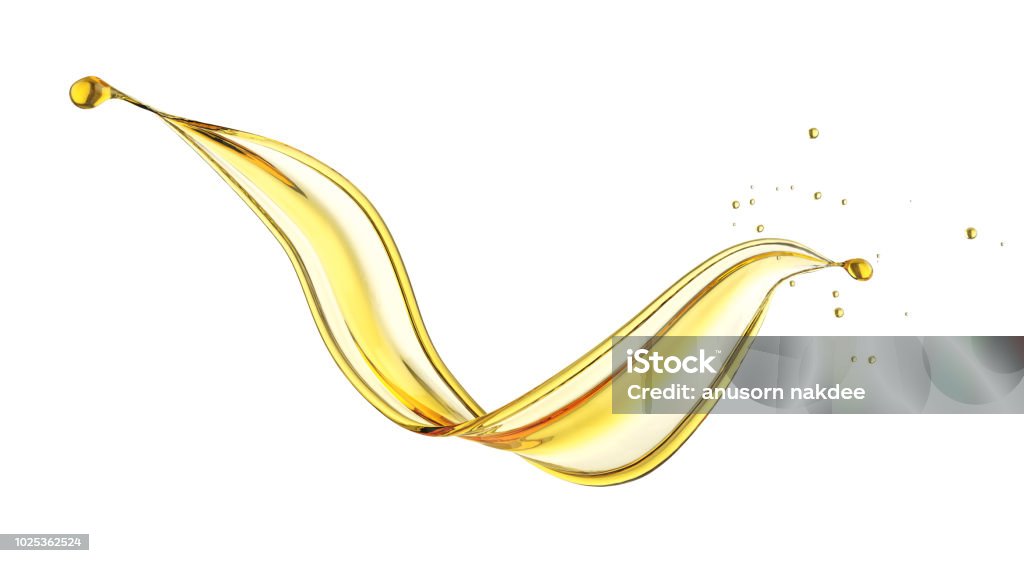 Olive or engine oil splash Olive or engine oil splash isolated on white background, 3d illustration with Clipping path. Cooking Oil Stock Photo