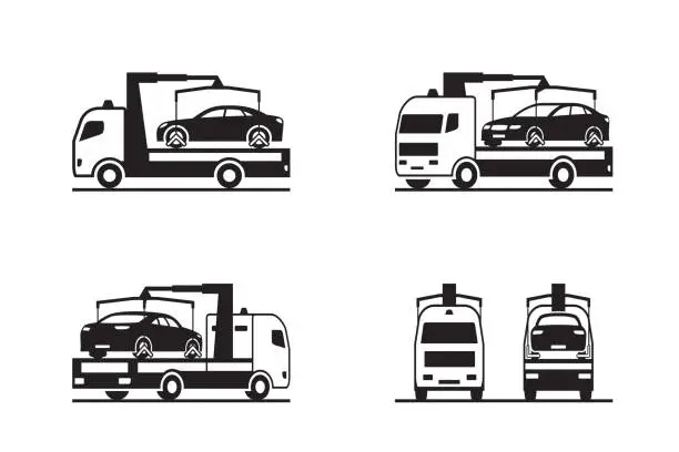 Vector illustration of Roadside assistance truck with car