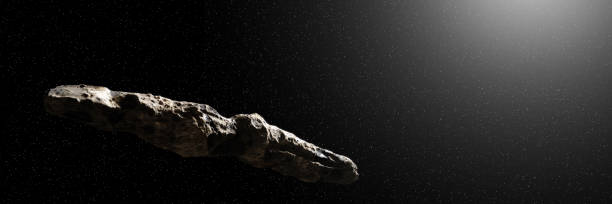 oumuamua comet, objet interstellaire en passant à travers le système solaire, inhabituelle en forme astéroïde (bannière de rendu 3d espace) - apparently photos et images de collection