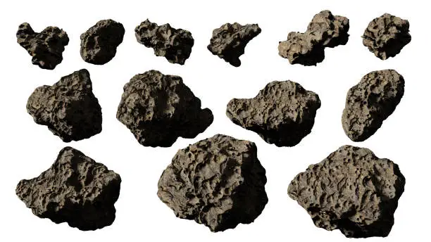 Photo of asteroids isolated on white background (3d illustration)