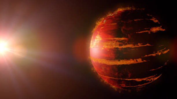 júpiter caliente clase exoplaneta, planeta gigante de gas iluminado por una estrella alienígena (representación del espacio 3d) - jupiter fotografías e imágenes de stock