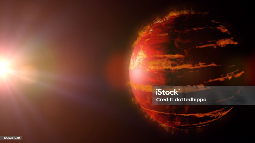 hot Jupiter class exoplanet, gas giant planet lit by an alien star (3d space rendering) artist's interpretation of an alien planet system Extrasolar Planet Stock Photo