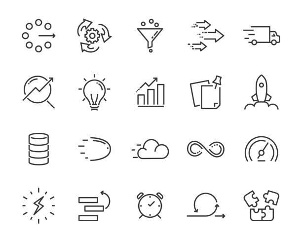 simple set of vector line icon, contain such lcon as speed, agile, boost, process, time and more simple set of vector line icon, contain such lcon as speed, agile, boost, process, time and more agile methodology stock illustrations