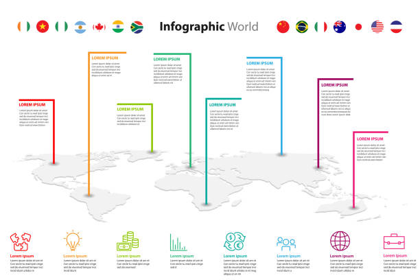 세�계 지도 요소 infographic, infochart 비즈니스 정보 아이콘 - tranfer stock illustrations