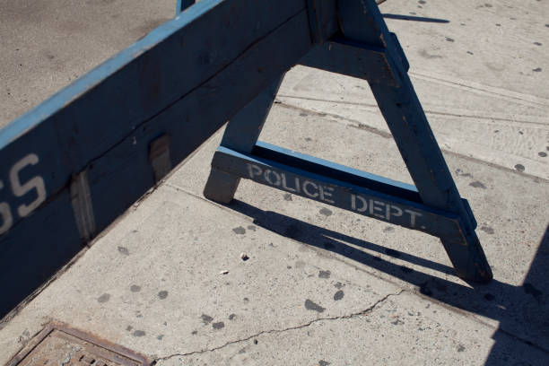 istock Police barrier on sidewalk. USA. 1025397714