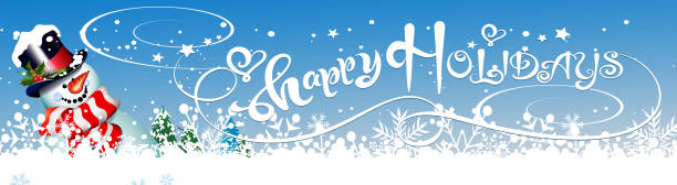 ilustraciones, imágenes clip art, dibujos animados e iconos de stock de tarjeta de navidad. felices fiestas - lettering, caligrafía con muñeco de nieve - christmas humor fun art