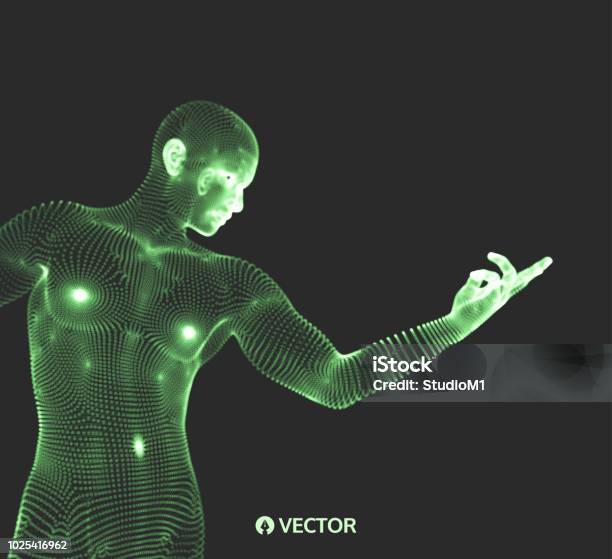 Man Pointing His Finger 3d Model Of Man Geometric Design Vector Illustration Stock Illustration - Download Image Now