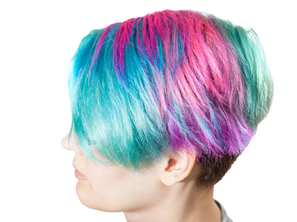 istock above view of female head with multi colored hairs 1025425682