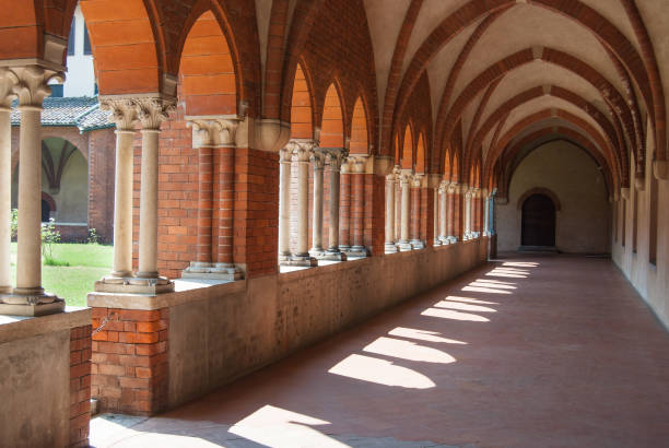 istock Part of courtyard with colonnade inside the Chiaravalle monastery 1025435712