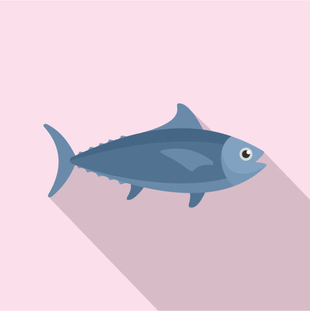 illustrazioni stock, clip art, cartoni animati e icone di tendenza di icona del tonno, stile piatto - tuna