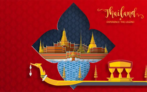 Vector illustration of Thailand travel concept The Most Beautiful Places To Visit In Thailand in flat style.