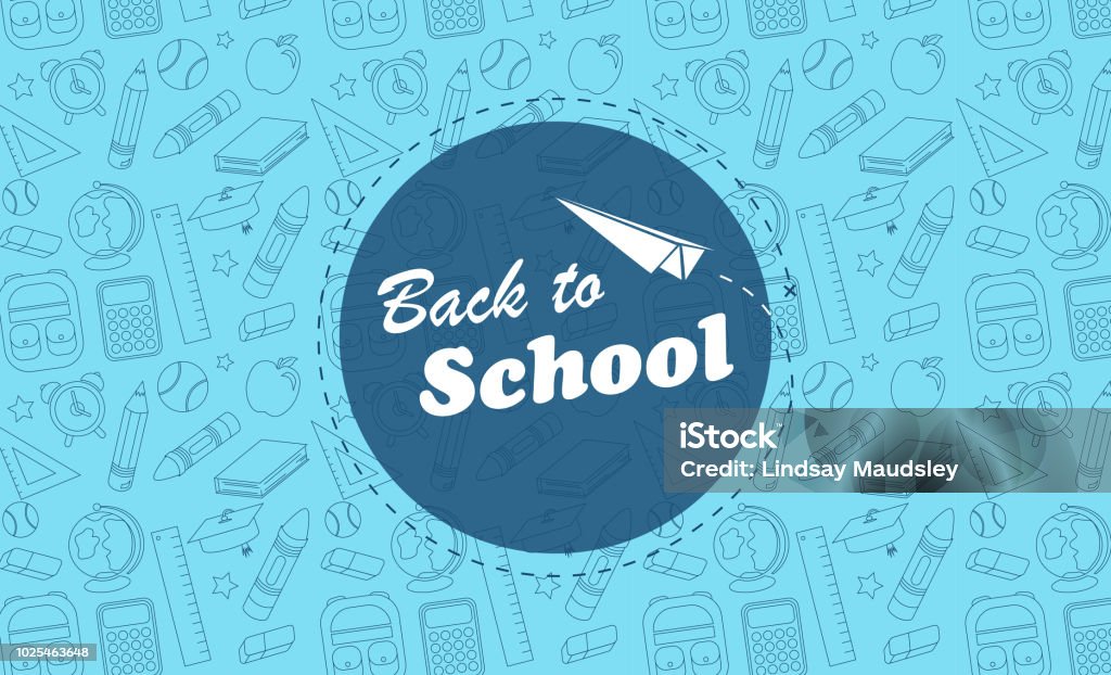 Back to School Blue Background Icons Text, Drawing, Pattern, School Supplies Education stock vector