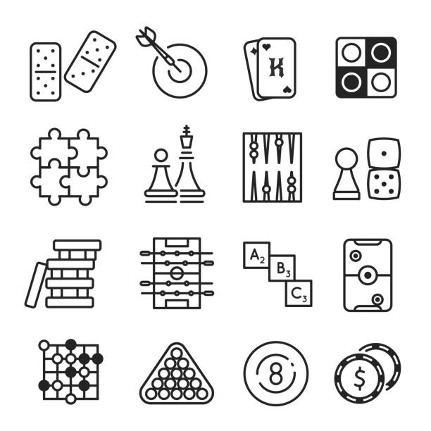 набор значков настольных игр - board game leisure games chess dice stock illustrations