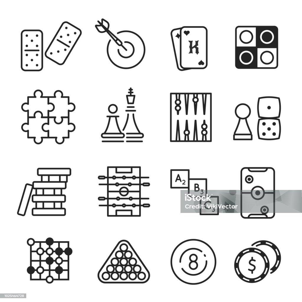 Board games icon set Board games icon set. Entertainment and strategy competition, checkers, chess, card or backgammon fun. Vector flat style cartoon illustration isolated on white background Icon Symbol stock vector