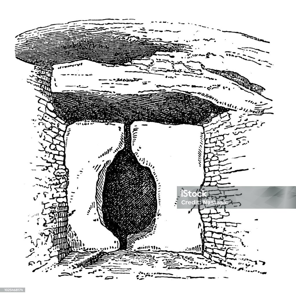 Irish megalithic tombs Illustration of a Irish megalithic tombs 19th Century stock illustration