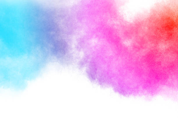 istock Freeze motion of colored powder explosions isolated on white background 1025471080