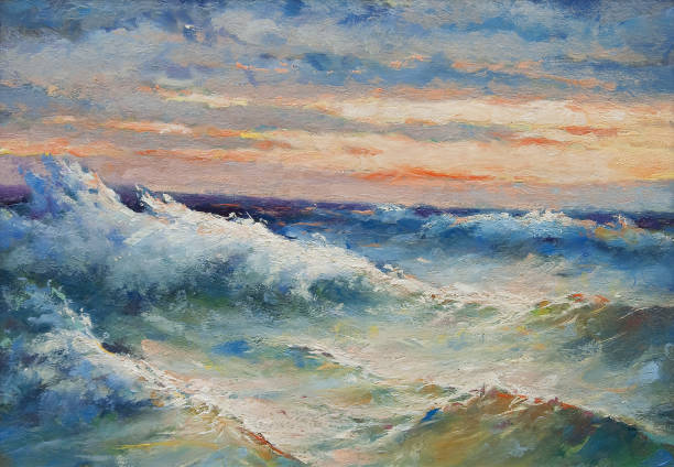 istock Oil painting - Sea waves during storm 1025474490