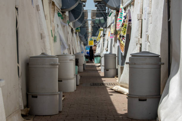 A path of water coolers in Mina (Mecca)