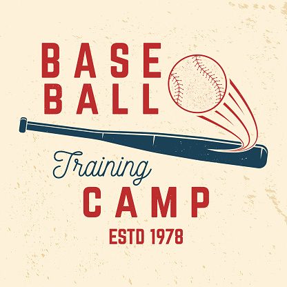 Baseball training camp. Vector illustration. Concept for shirt or logo, print, stamp or tee. Vintage typography design with baseball bat and ball for baseball silhouette.