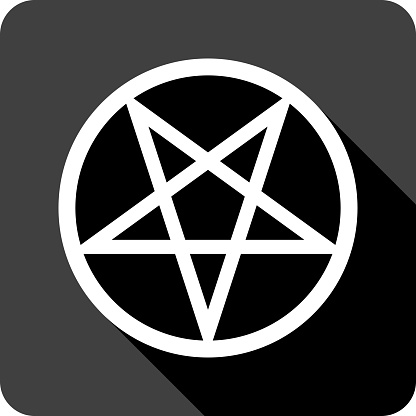 Vector illustration of a black pentagram icon in flat style.