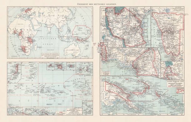 istock Topographic maps of the former German colonies, lithograph, published 1897 1025498836