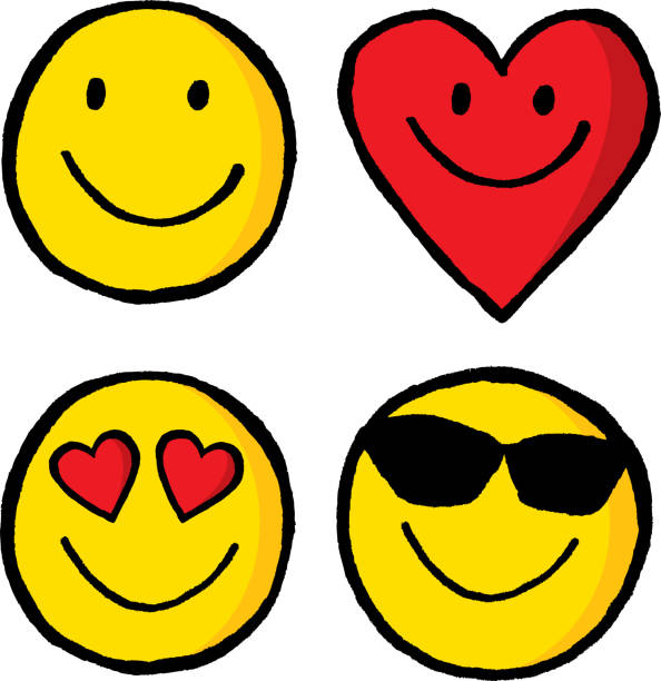 Emojis Hand Drawn Vector illustration of a set of four hand drawn emoji icons. anthropomorphic smiley face stock illustrations