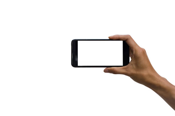 zbliżenie ręki mężczyzny trzymającego czarny smartfon z białym ekranem na białym tle obejmuje ścieżkę przycinającą. - people letter x isolated holding zdjęcia i obrazy z banku zdjęć