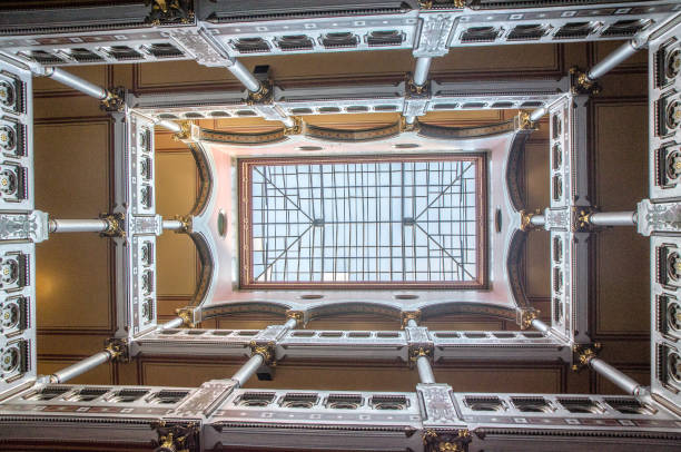 View of skylight window at the Entrance hall of Hartford State Capitol in Connecticut during summer day View of skylight window at the Entrance hall of Hartford State Capitol in Connecticut during summer day american hartford gold usa stock pictures, royalty-free photos & images